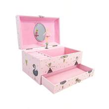 1个金色箔片芭蕾公主粉色音乐盒，木质材质，带抽屉和镜子，珠宝收纳展示盒，生日礼物，适合日常使用、婚礼、圣诞节、生日等场合。 - 彩色 - 查看 11