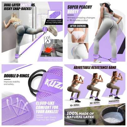 Resistance Bands Set with Ankle Straps, Glutes Workout Equipment, Ankle Bands Working out, Butt Exercise Equipment Women and Glutes - Home Workouts