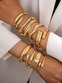 9pcs/Set Minimalist Asymmetrical Geometric Waterdrop Bracelet, All-Season Jewelry Set, Elegant Gift For Women