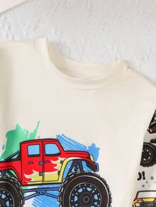 BrownBark Conjunto de 2 piezas de camiseta de manga larga con cuello redondo y gráfico de carro todoterreno + pantalones casuales para niños pequeños, ropa casual cómoda para niños, adecuada para uso diario, excelente como regalo diario