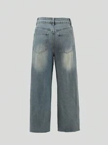 Jeans rectos y sueltos con adornos de strass, estilo vintage casual para mujer, moda europea y americana de comercio transfronterizo - Lavado ligero - Ver 6