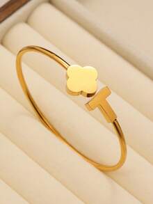 Elegant Fashionable Clover Nail Shape Hollow Zirconia Stainless Steel Women's Bracelet Set, Suitable For Daily Wear, Stacking, Couple Dates, Multi-Occasion Matching, And Gift Giving