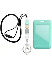 1pc Cute Silicone Beads Breakaway Teacher Neck Lanyard With ID Card Holder Keyring Black Silicone Beads Cell Phone Strap For Keys Keychain Great Gift For Women Students Teachers And Staff Money Wallet Mini Wallet Purse Wallet Wristlet Wallet Card Wallet