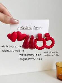 1 套（3 对）时尚休闲心形和粗针织风格耳钉和吊坠耳环 - 彩色 - 查看 27