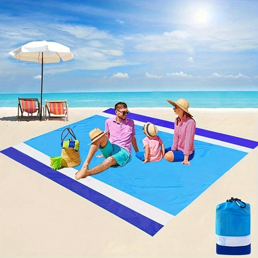 Outdoor Camping Beach Mat, Beach Blanket, Portable Foldable Sandproof Picnic Mat, Beach Essentials - Màu xanh lam - Xem 1
