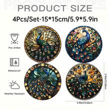 2D plat, série de paons en verre teinté coloré Pendentif rond en acrylique avec cordon de suspension - Décoration d'art contemporain de fenêtre d'avion 2D, convient pour la maison, le jardin, le porche, le mur, le bureau - Pas besoin d'électricité, couleurs vibrantes, acrylique durable, décoration suspendue