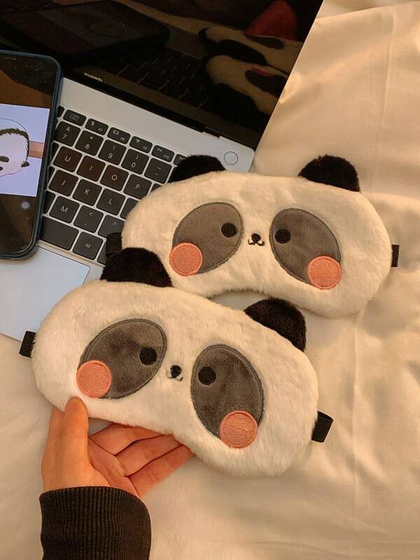 Máscara de olhos de panda com 2 peças para dormir, ajustável e respirável para insônia, viagens e relaxamento, terapia de calor e frio, antifadiga ocular para quarto, viagens, escritório, escola