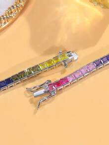 1 Stück Regenbogen-CZ Prinzessin Quadrat Fassung 3,0 mm Tennis Armband, versilberter kubischer Zirkonia Schmuck für Frauen für Bräute, Verlobung, Hochzeit, Bankett, Party, Mutter, Brautjungfern, Ehefrau, Weihnachten