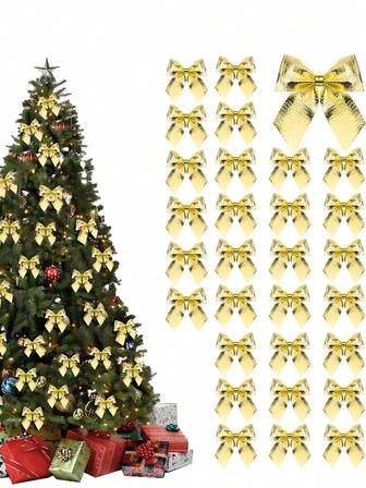 48 pezzi - Mini fiocchi natalizi, fiocchi in nastro rosso fatti a mano, decorazioni natalizie per appendere a ghirlande, scatole regalo, adatti per decorare scrivania, bouquet da sposa, albero di Natale, decorazioni per Capodanno, confezioni regalo e decorazioni per feste, decorazioni natalizie per la casa, decorazioni rustiche per l'albero di Natale, artigianato fai-da-te per la casa, decorazioni per stanze, decorazioni per pareti