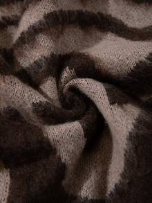 Casual Loose V-Neck Button-Up Cardigan, Zebra Print, Streetwear Style Unisex Top, Spring/Autumn/Winter - Brown - View 10