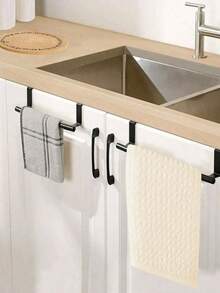 1 pièce Porte-serviettes en acier inoxydable pour porte de placard, barre porte-serviettes sans couture pour porte de salle de bain ou de cuisine, 1 support de porte-serviettes de placard, crochet perforé économe en espace, à fixer sur la porte, convient pour la cuisine, la salle de bain et les placards - peut accueillir serviettes et linges - facile à installer, rangement de cuisine, rangement de salle de bain, articles ménagers modernes