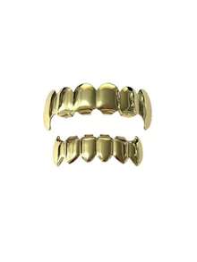 一套嘻哈风格的光滑锋利牙齿，金色和银色，酷炫光滑，适合男女，适合万圣节和圣诞节