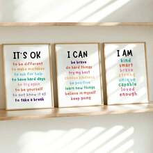 3 件/套帆布挂件，[没关系，我可以，3 张正能量语录海报或帆布印刷品，正能量语录海报，儿童教室励志墙贴，极简主义墙面装饰] 帆布墙艺术，时髦女孩艺术，励志语录艺术，家居装饰， - 彩色 - 查看 5