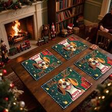 1 set/1 pieza/4 piezas/6 piezas Vajilla con patrón de perro y regalo de Navidad, vajilla térmica, vajilla de poliéster lavable a máquina, vajilla protectora, decoración central, decoración diaria para la sala de estar familiar, adecuada para decoración de reuniones grupales