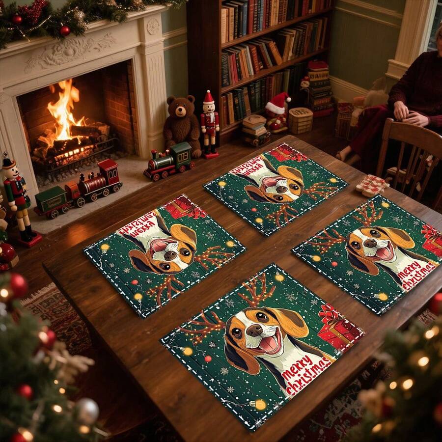 1 set/1 pieza/4 piezas/6 piezas Vajilla con patrón de perro y regalo de Navidad, vajilla térmica, vajilla de poliéster lavable a máquina, vajilla protectora, decoración central, decoración diaria para la sala de estar familiar, adecuada para decoración de reuniones grupales