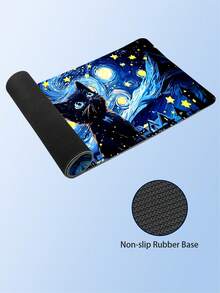 1 件黑猫和星空橡胶防滑游戏鼠标垫，适用于台式电脑/笔记本电脑办公室 - 藍色 - 查看 5