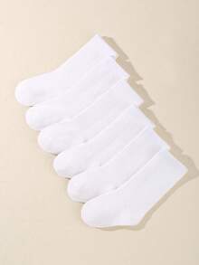 6 Pairs Baby Solid White Warm Soft Over-The-Knee Long Socks, Soft & Comfortable, Autumn/Winter