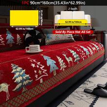 1PC Christmas Holiday Decor Sofa Cushion Chenille Jacquard Seat Pad With Reindeer And Christmas Tree Pattern, All-Season Non-Slip Sofa Cover Machine Washable - Red - View 12
