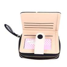 Cartera compacta para mujer con compartimento para monedas con cremallera - Negro - Ver 3