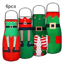 1/4 Christmas Kitchen Aprons, Cartoon Christmas Elf Holiday Kitchen Adjustable Aprons, Holiday-Themed Creative Aprons, Suitable Vacation Home Decorations, Ideal For Christmas Dinner Cooking, Baking, Crafts, And House Cleaning, Kitchen Decorations, The Best Choice.