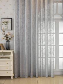 1 件欧式植绒樱花图案窗帘薄片适用于客厅、卧室、阳台、餐厅、加厚半透明隔断帘、提花简欧式灰色窗帘家居装饰 - 灰色 - 查看 4