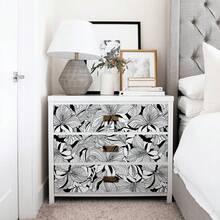 百合花植物印花家居装饰壁纸，简约线条设计花卉叶自粘防水防油壁纸，适用于室内家具橱柜 DIY 装饰