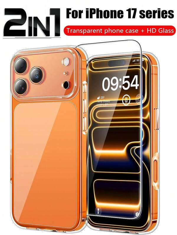 2 Piezas/Set 1 Funda para Teléfono Móvil 17 Pro Max, con 1 Protector de Pantalla HD, Protección Completa de la Cámara, Protección Militar Antiamarillamiento a Prueba de Golpes Ultrafina, Adecuada para iPhone 17 ProMax, Transparente