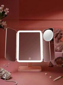1pc Three-Fold LED Makeup Mirror, Desktop Vanity Makeup Mirror With 3x/2x/1x Magnification,Portable HD Vanity Mirror Brightness Adjustment Folding Vanity Mirror With Stand & 3 Color Lighting, Foldable Tri-Fold Design, Rechargeable 800mAh Battery, USB Charging,Travel, Lighted Mirror With Touch Screen Dimming For Cosmetic, Best Gift For Women,Valentine's Day Gift,Christmas Gift,Cheap,Stocking Stuffers,Makeup,Makeup Tools,Cheap Stuff,Gifts,Gifts For Women,Christmas Gifts - Multicolor - View 12
