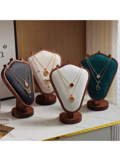 1 szt. Retro drewniany stojak na naszyjniki, 3-poziomowy, miękki, wyściełany uchwyt do domowej organizacji biżuterii, zapobiega splątaniu i zarysowaniom, wydajny i dekoracyjny stojak na naszyjniki do sklepów jubilerskich, organizer do przechowywania dla kobiet, niezbędne akcesoria podróżne, powrót do szkoły, przechowywanie w akademiku, jesienna dekoracja, styl losowy