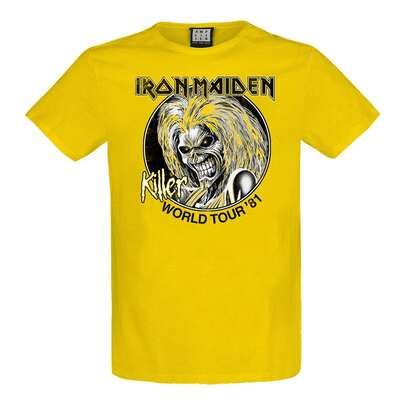 Amplified Unisex Adult Killer World Tour '81 Iron Maiden T-Shirt (Yellow Raven) - 100% Cotton - (GD667)