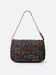 Leather Shoulder Bag for Women Small Clutch Handbag Purse Letter Pattern Underarm Bag Ladies Designer Evening Bag Detachable Chain Strap Wristlet Wallet Bag with Cute Minions Bag Charm - 黑色1 - 查看 5