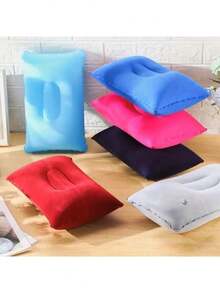 Almohada de viaje inflable, almohada de aire de tela flocada cuadrada pequeña, fácil de guardar, adecuada para camping, sueño en casa/oficina, viajes de vacaciones, senderismo, siesta, soporte para el cuello y la cintura