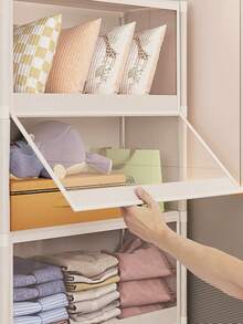 1个带盖防尘储物柜，可作衣柜、书架、收纳架，节省空间，坚固时尚，易于组装和拆卸，便携，适用于客厅、卧室、玄关、办公室、家庭，多层收纳，节日礼物、情人节礼物、儿童礼物 - 彩色 - 查看 3