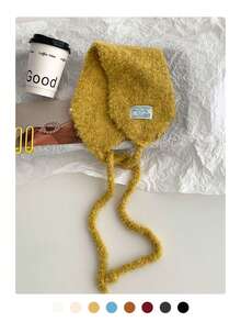 复古贴花针织耳罩，保暖耳罩，多功能甜美系带耳套，时尚耳罩，秋冬季女士耳罩，装饰围巾配饰 白色耳罩