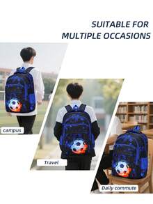 3 pezzi Set di zaini con stampa calcio, design a scomparti multipli di grande capacità, fodera in poliestere, cinghie per le spalle regolabili e confortevoli, tasche laterali per bottiglie d'acqua e ombrelli, adatto per uso quotidiano e viaggi, zaino in poliestere resistente all'acqua e durevole, regalo per il ritorno a scuola o il Natale