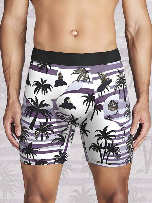 1 Piece Of Men's Boxer Briefs With A Floral Pattern. The Available Sizes Range From S To XXXXL. Valentine'S Day Gift For Boyfriend, Shortie Panty For Daily & Casual Use, Comfortable And Stylish