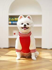 Autumn/Winter Dog Fleece Jacket Outdoor Leash Attached Half Zip Baseball Coat, Suitable For Small Dogs & Cats - Blue - View 3