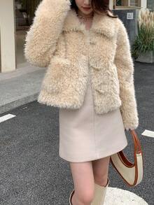Women's Casual Horn Button Faux Fur Coat, Autumn/Winter