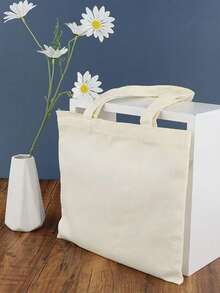 5pcs-3pcs-1pc Blank Canvas Tote Bags, Reusable Fashionable Multi-Functional Shopping Bags, Annual Meeting Gift Bags, DIY Design, Simple And Elegant, Bridesmaid Wedding Gift Bags, Student, Back To School And Teacher Bags, Perfect For Gift Promotion, Giveaways, Trade Shows And More. - White - View 5
