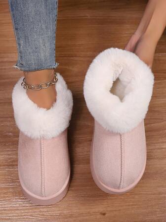 Plush Suede Winter Boots For Women, Ultra Cozy Shearling Linning & Thick Flat Sole, Warm Comfy Cabin Shoes For Indoor Lounge