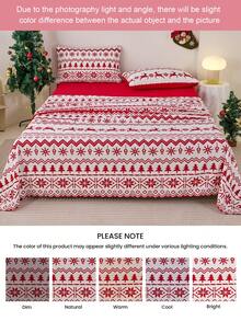 Seturi de cearșafuri cu imprimeu de reni și fulgi de zăpadă de Crăciun, 3/4 buc., cu fețe de pernă, lenjerie de pat ușoară, cu aspect de nori, rezistentă la șifonare, rezistentă la micșorare, inclusiv cearșaf plat * 1 + cearșaf cu elastic * 1 + față de pernă * 1/2, cearșaf cu buzunar adânc, pentru paturi de toate dimensiunile, certificat Oeko-Tex