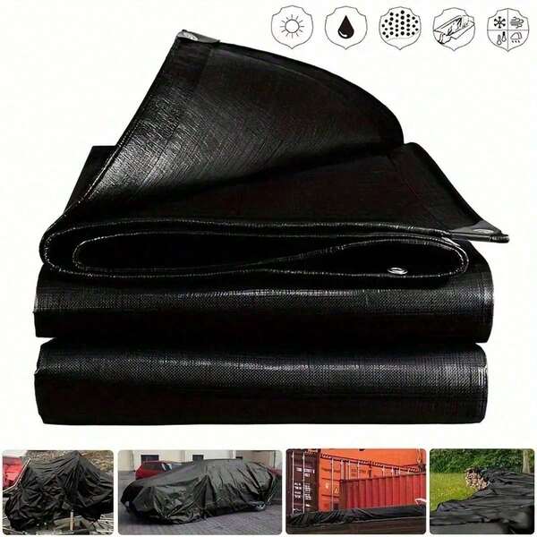 1pc Heavy Duty Black Waterproof Tarp - All-Weather, UV & Heat Resistant, Durable & Tear-Proof, Suitable For Camping, Outdoor Patio, Pond, Pool Cover, Boats, RVs - Multipurpose