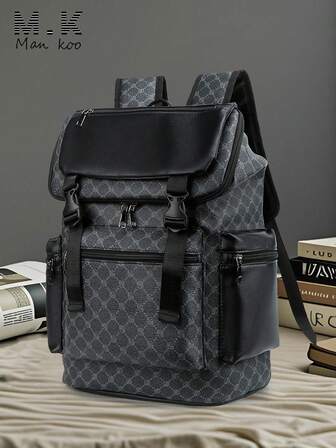 Mochila para hombres, bolsa de viaje casual con estampado floral vintage, mochila con tapa de cuero PU, resistente a los arañazos y duradera, ligera y portátil, adecuada para viajes, campamento, senderismo, escuela, universidad, jóvenes, regalo de Navidad, Día de San Valentín