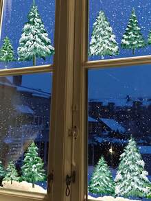 1PC Winter Forest Decoration Window Static Stickers, Christmas Tree Snowflake Decorations, Christmas Atmosphere Window Stickers - Multicolor - View 5