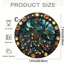 2D plat, série de paons en verre teinté coloré Pendentif rond en acrylique avec cordon de suspension - Décoration d'art contemporain de fenêtre d'avion 2D, convient pour la maison, le jardin, le porche, le mur, le bureau - Pas besoin d'électricité, couleurs vibrantes, acrylique durable, décoration suspendue