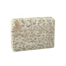 Geantă cosmetică de mare capacitate cu imprimeu leopard de pluș, geantă de mână drăguță de înaltă calitate, portofel, geantă de mână pentru femei/studenți, potrivită pentru călătorii, întâlniri, cămin și multe altele