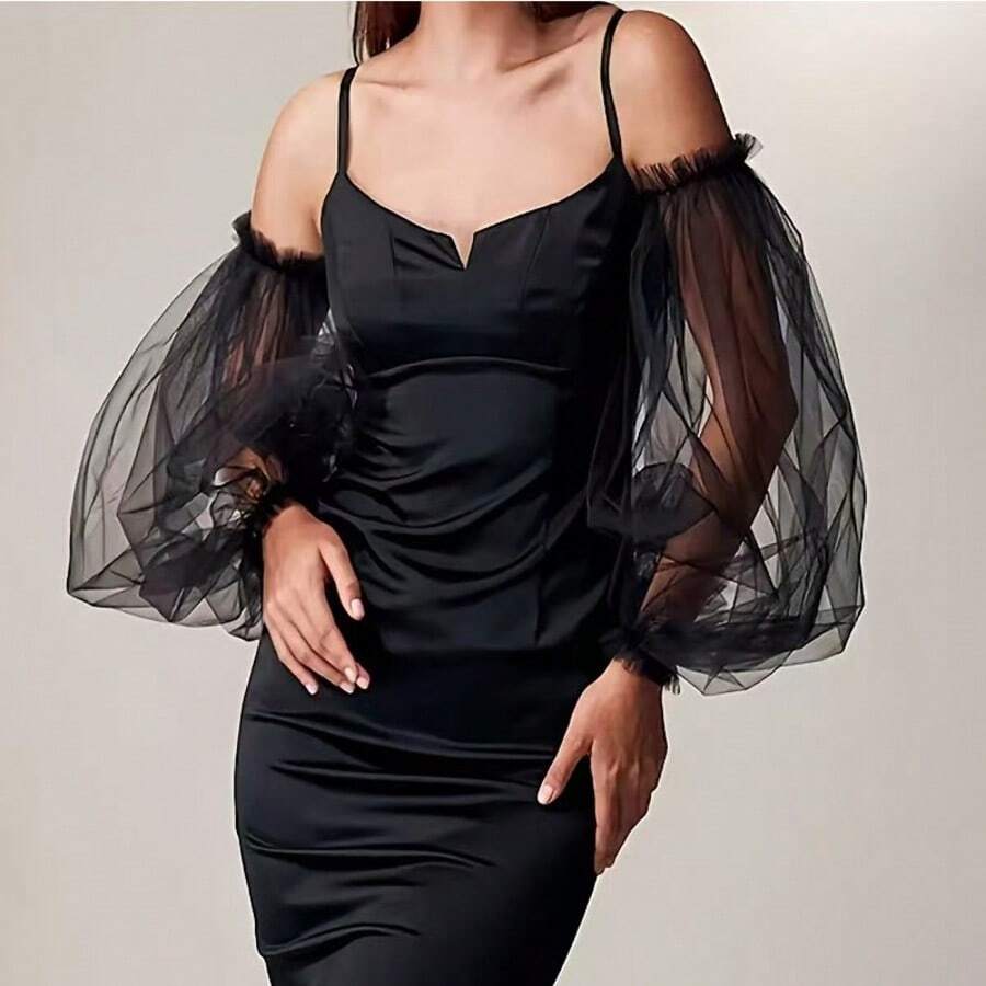 Bride Tulle Lantern Sleeve Simple Sleeveless Wedding Dress Decor Retro Minimalist High-End Elastic Sleeve Cuff