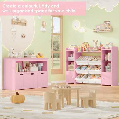 Furchen Kids Toy Storage Cabinet,Children's Bookcase Storage Unit With Rolling Wheels 3 Drawers 102 X 33 X 61.5 Cm