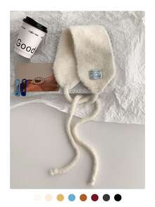 复古贴花针织耳罩，保暖耳罩，多功能甜美系带耳套，时尚耳罩，秋冬季女士耳罩，装饰围巾配饰 白色耳罩
