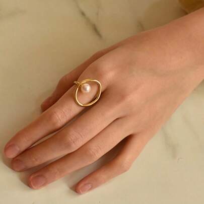 Fashion Geometric Pearl Ring, Suitable For Daily Wear